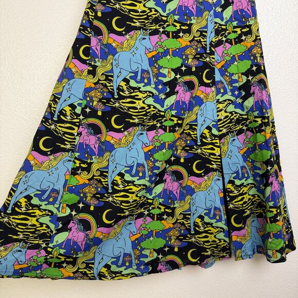 Nooworks Slip Skirt Unicorn Womens XS Multi Midi Elastic Slit Rainbow Novelty - Picture 5 of 8